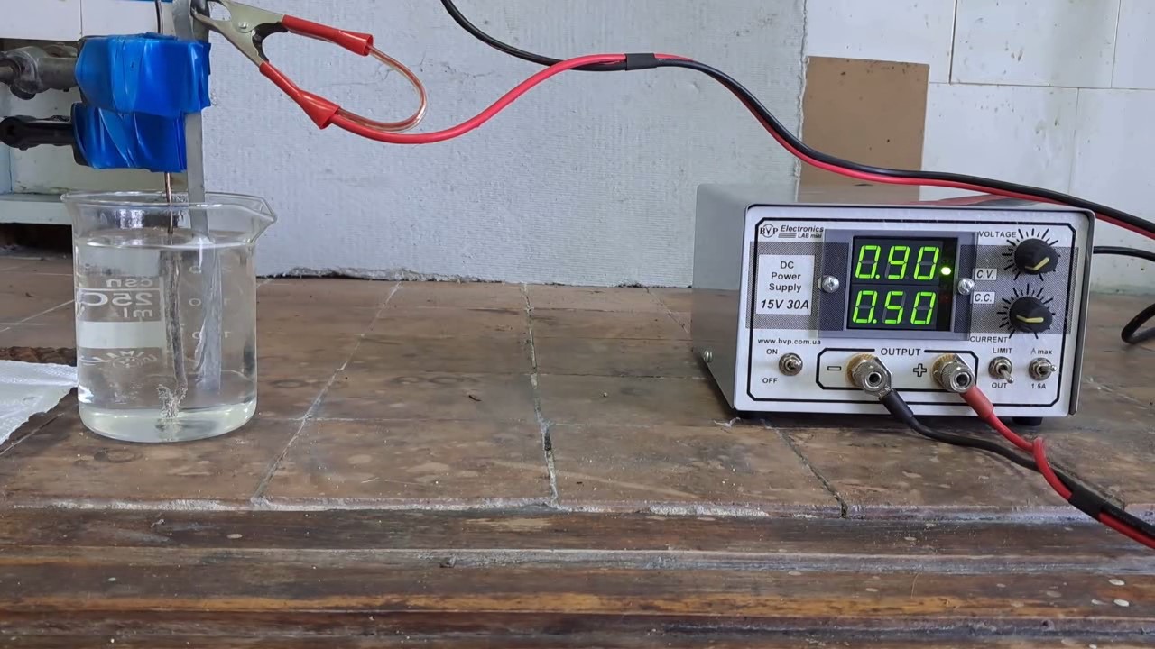 Electrolysis of hydrochloric acid (test of power supply unit)